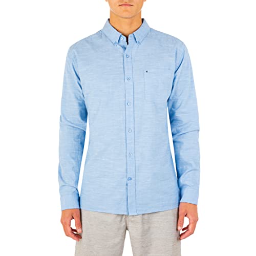 Hurley męskie jednobarwne tkane L/S długie rękawy tkane topy Blue Ok XXL 894999-417-XXL