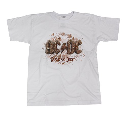 DC AC T-shirt męski z napisem Rock Or Bust, biały, S 1010408-S