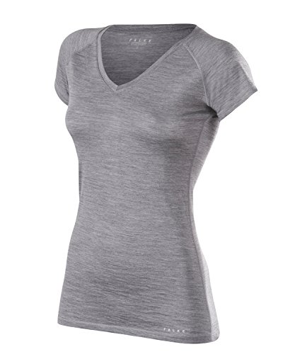FALKE Damska koszulka z krótkim rękawem Silk Wool, koszulka z krótkim rękawem z wełny merynosów i jedwabiu, 1 opakowanie, szara, niebieska, rozmiar XS - XL szary Grau (Grey-heather 3757) X-S