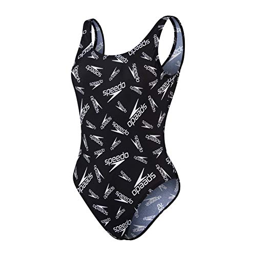 Speedo Logo Deep U-Back Swimsuit Women, spdlogo black/white DE 36 | UK 32 2020 Stroje kąpielowe 68-12369F392-36