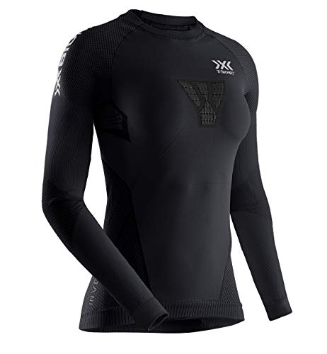 X-Bionic Invent 4.0 damska koszulka do biegania, z długimi rękawami, koszulka kompresyjna, koszulka sportowa, do biegania, fitnessu, na siłownię, z długim rękawem czarny czarny/węgiel drzewny M