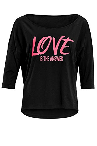 WINSHAPE WINSHAPE Damska koszula Winshape Damen Ultra Leichtes Modal-3/4-ramienna Mcs001 Mit Neon Pinkem 'love is the Answer' Glitzer-aufdruck joga koszulka Schwarz-neon-pink-glitzer M MCS001-SCHWARZ-GRUEN-HUNGRY