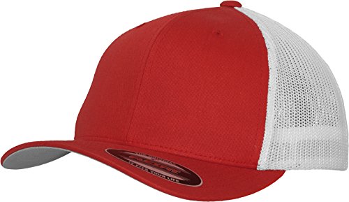 Flexfit Czapka z daszkiem z siateczki, 2 odcienie, uniseks, dla kobiet i mężczyzn, Red/white, S-M