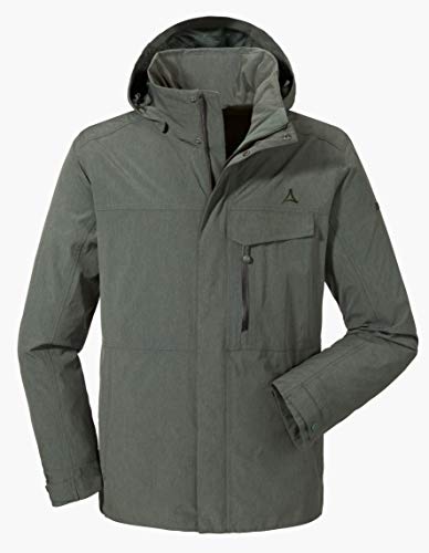 Schöffel ZipIn! Jacket Denver2, oddychająca kurtka przeciwdeszczowa z zamkiem błyskawicznym, wiatro- i wodoszczelna kurtka outdoorowa dla mężczyzn, zielony, 48