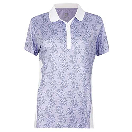 Island Green Island Green Damska frezja kwiatowy nadruk odprowadzająca powietrze koszulka polo z krótkim rękawem top koszulka golfowa Lawanda/biały M IGLTS2052
