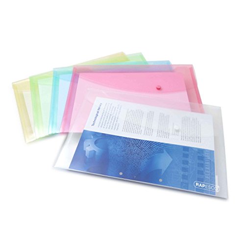 Rapesco 0696 Portfele Popper, A4+, Foolscap, różne pastelowe przezroczyste kolory, 5 sztuk