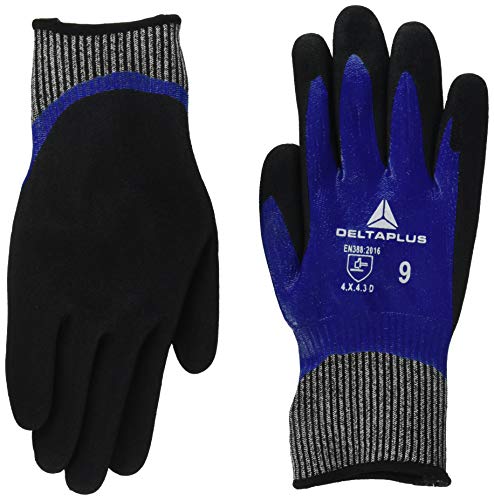 Deltaplus Delta Plus VECUT54BL11 Deltanocut rękawiczki z drobnym splotem, podwójna powłoka nitrylowa, kolor królewski błękit, 11, 60 sztuk