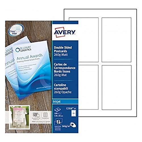 AVERY Avery C2318-25 dwustronne zaproszenia do wydruku/pocztówki, 4 karty na arkusz A4 803353^C2318-25