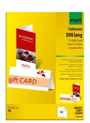SIGEL DP810 kartki składane DIN długie białe 50 sztuk, 185 g