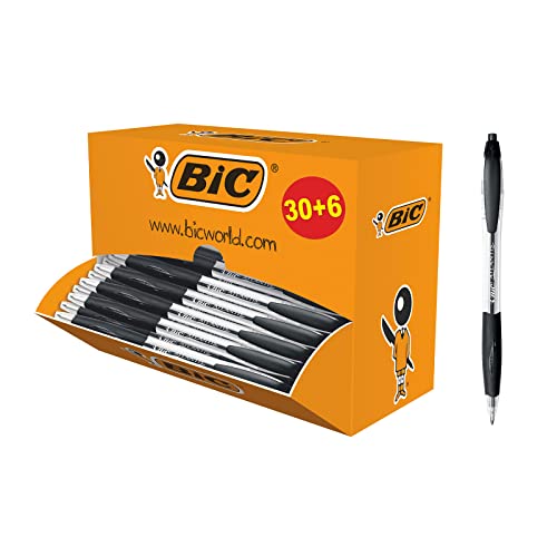 BIC Atlantis klasyczne chowane długopisy kulkowe średnia końcówka 1,0 mm - pudełko 30 + 6 - czarne