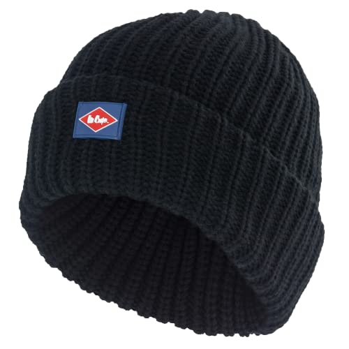 Lee Cooper męska czapka beanie-do robienia na drutach, z podszewką z polaru  koc się nie zsuwa  wygodna wielkość:, czarny LEE COOPER KNITTED / FLEECE LINED BEANIE HAT - ONE