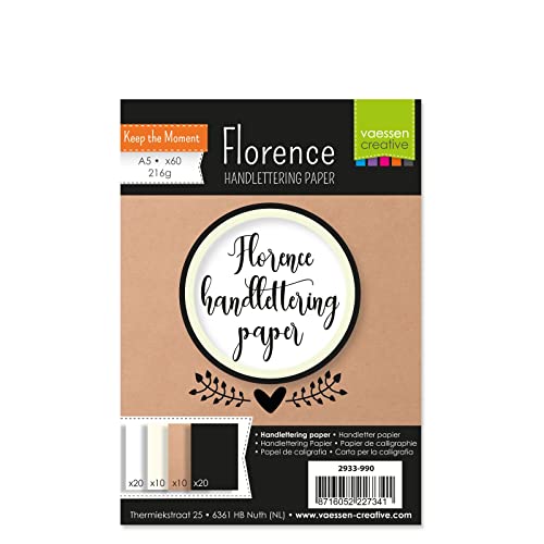 Vaessen Creative Vaessen Creative Florence papier do pisania ręcznego, DIN A5, 216 g/m, 60 arkuszy w kolorze białym, kość słoniowa, brązowy i czarny do kaligrafii, liternictwa i pisania. 2933-990