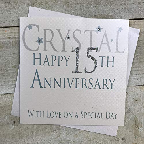 WHITE COTTON CARDS white cotton cards Kryształowa 'Happy 15th Love On A Special Day' ręcznie robiona karta rocznicowa (kod AW15) AW15