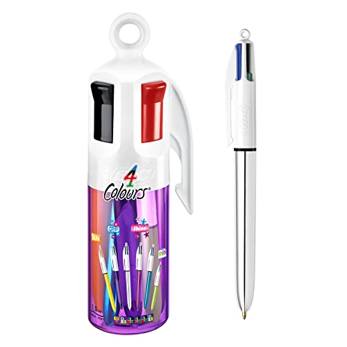 BIC 4 kolory Sun, Grip, Shine, mini, z uchwytem na długopis, chowane długopisy, średnie 1,0 mm, zielony, niebieski, czerwony, czarny, 6 długopisów w opakowaniu, 1 opakowanie
