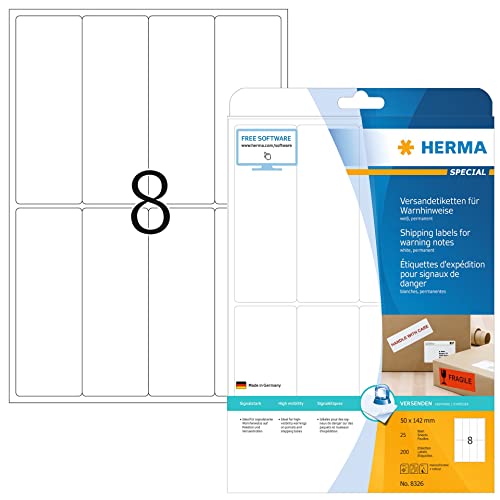 Herma Versandetik./Warnhinweis A4 wei 50x142 mm 200 St. - 8326