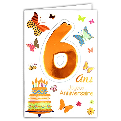 Age Mv MV 69-2006 wiek 6 urodziny kartka Happy Cake Candles 6 motyl dziecko chłopiec dziewczynka 69-2006
