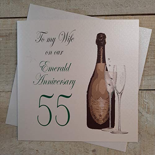 WHITE COTTON CARDS Białe bawełniane kartki A55W 'To My Wife On Our Emerald Anniversary 150 cm Ręcznie robiona karta z okazji 55 rocznicy A55W