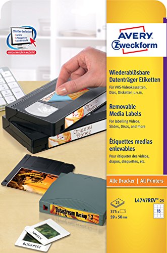 Avery Zweckform Etykiety na dyskietki A4 25 ark./op. 59 x 50 mm białe usuwalne ZWECKFORM L4747REV-25 L4747REV-25