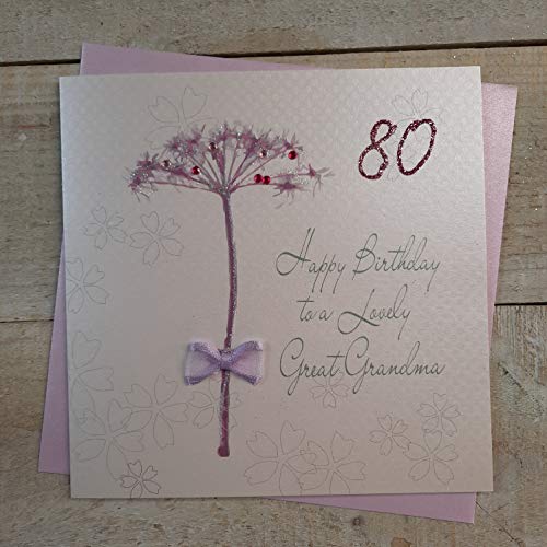 WHITE COTTON CARDS białe bawełniane kartki 'Happy Lovely Grandma' 80, ręcznie robione kartki na 80. urodziny (mniszek lekarski) bd49-80