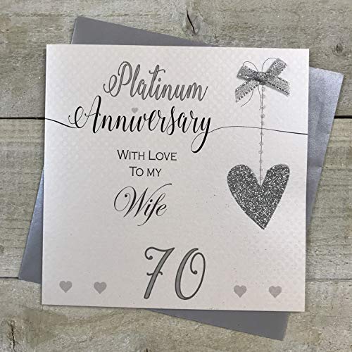 WHITE COTTON CARDS Wife 70. platynowa rocznica ślubu ręcznie robiona karta - linie miłości - autorstwa WHITE BAWEŁNA CARDS LLA70W, 16 cm x 16 cm LLA70W