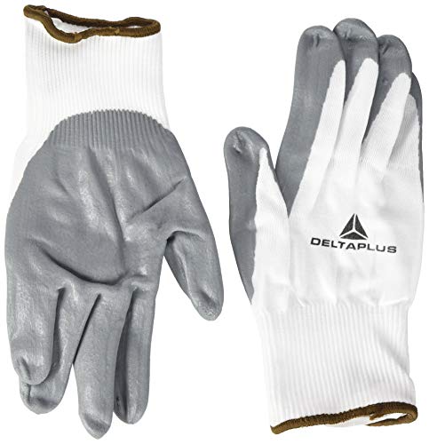 Deltaplus Delta Plus VV722GR08 poliamid rękawiczki z drobnym splotem, powierzchnia dłoni z pianki nitrylowej, biało-szare, 08, 120 sztuk