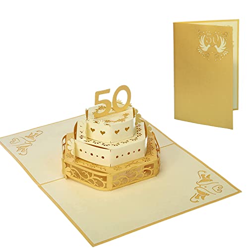 Lin LIN - Kartka POP UP Kartka ślubna, zaproszenia ślubne, kartka 3D, rocznica, kartki 3D, kartki z pozdrowieniami 50. ślub, 50. jubileusz ślubny, życzenia ślubne, tort
