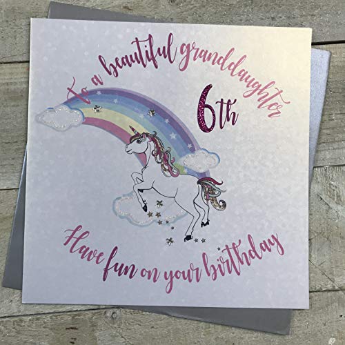 WHITE COTTON CARDS White Cotton Cards Duża 'To a beautiful wnuczka, Have fun on your 6th Birthday' ręcznie wykonana kartka urodzinowa, XR34-6gd XR34-6gd
