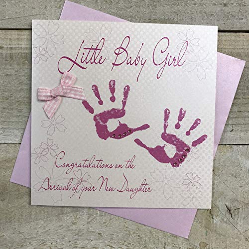 WHITE COTTON CARDS White Cotton Cards Różowe nadruki dla małej dziewczynki gratulacje na przybycie Twojej córki ręcznie robiona nowa karta dla dzieci, BD228 BD228
