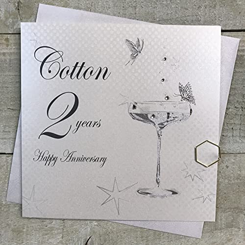 WHITE COTTON CARDS WHITE COTTON CARDS BD102C Coupe szkło 'Happy Anniversary 'Cotton' 2 lata ręcznie wykonana karta rocznicowa, biała BD102