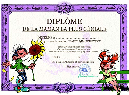 Gaston Lagaffe Gaston Lagaffe karta dyplomowa na Dzień Matki lub rocznicę  'Maman the Most Geniine'  'Miss Mademoiselle Jeanne Sunflower' [język francuski] GLDP-7010