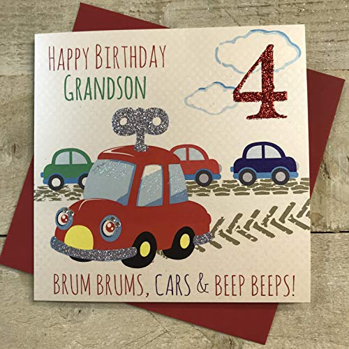 WHITE COTTON CARDS WHITE COTTON CARDS G82-4GS 'Happy Birthday Grandson 10 cm ręcznie wykonana kartka na 4 urodziny G82-4GS