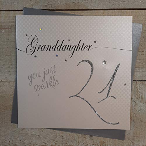 WHITE COTTON CARDS BIAŁA BAWEŁNA KARTA LLN21GD 'Granddaughter You Just Sparkle 21' Ręcznie wykonana kartka na 21 urodziny LLN21GD