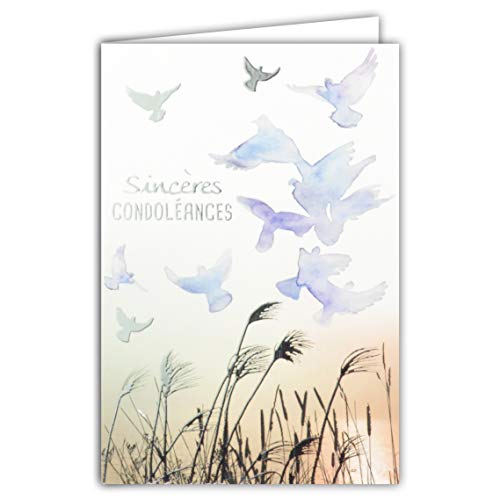 Afie Kartka z podziękowaniami, karta kondolencyjna, niebieski/fioletowy/szary/srebrny, błyszcząca, motyw: dumil Vol, ptaki, gołębia, gołąbek pokoju, zioła trawy i tabliczki, woda, wyprodukowano we Francji 64-1063