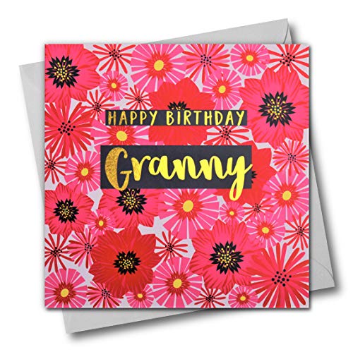 Claire Giles Happy Birthday babcia, kwiaty, kartka z życzeniami z tekstem foliowana w błyszczące złoto COL033