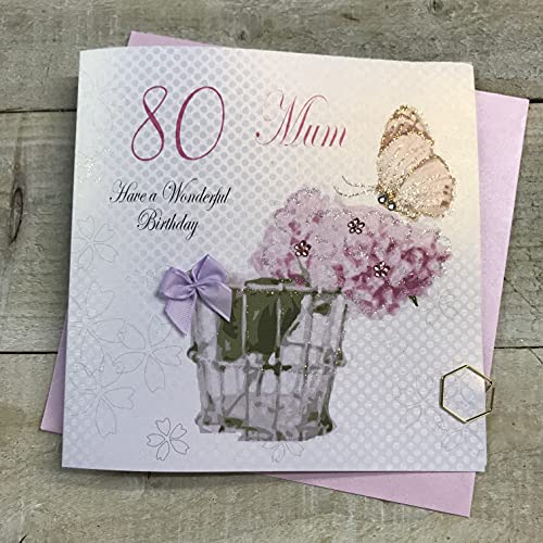 WHITE COTTON CARDS White Cotton Cards Mum Have a Wonderful 80-te urodziny vintage ręcznie wykonana kartka, biała, pdm80 pdm80