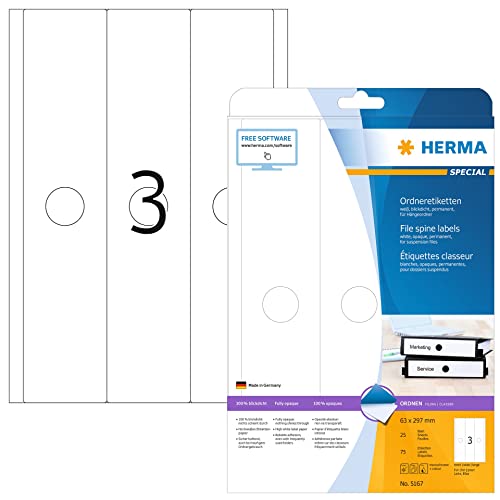 Herma Hngeordneretik. A4 wei 63x297 mm Papier opak 75 St. - 5167