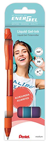 Pentel BL107 Energel X 0,7 mm chowany długopis, 4 szt, pomarańczowy/różowy/jasnoniebieski/fioletowy