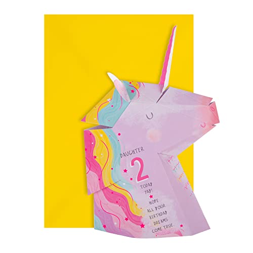 Hallmark Kartka urodzinowa na 2. urodziny dla córki - wyskakujące wzornictwo głowy jednorożca 3D