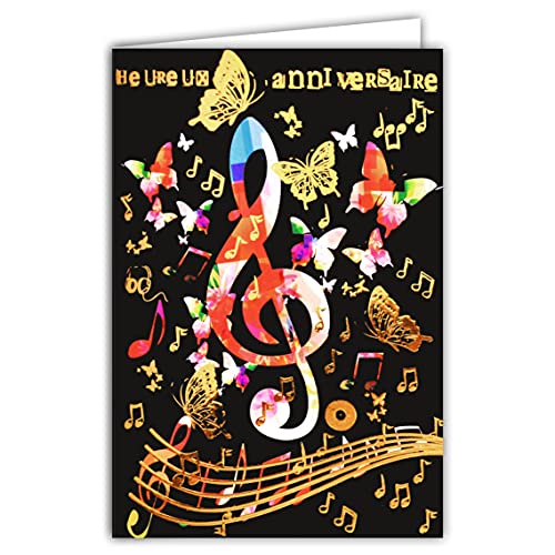 Afie Afie 69  7008 Kartka urodzinowa Muzyka nuty z folią na gorąco format 12 x 17,5 cm + koperta biała 69-7008