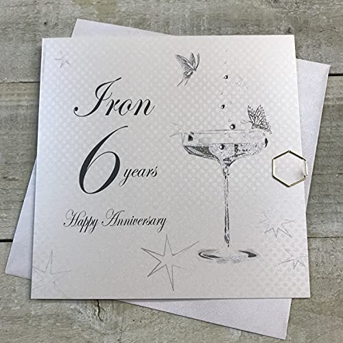 WHITE COTTON CARDS Białe bawełniane kartki Happy Iron '6 Years, ręcznie robione karty rocznicowe (szkło coupe, kod bd106) BD106C