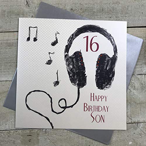 WHITE COTTON CARDS białe bawełniane kartki duże 16 Happy Son ręcznie robione kartki na 16 urodziny, XSB54-S16