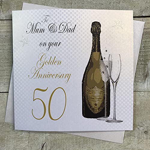 WHITE COTTON CARDS Białe bawełniane kartki A50M 'To My Mum and Dad On Your Golden Anniversary 50' ręcznie robiona karta z okazji 50-tej rocznicy A50M