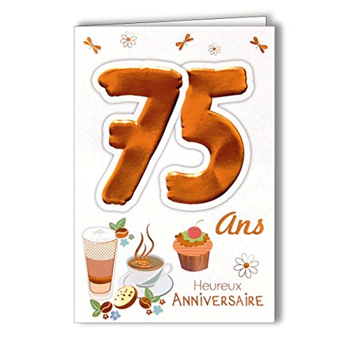 Age Mv MV 69-2041 wiek 75 urodziny karta mężczyzna kobieta babeczka ciasto herbata kawa gorąca czekolada 69-2041