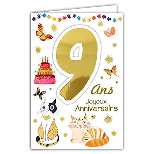 Afie 69-2009 kartka z życzeniami z okazji urodzin, 9 lat, dla dzieci, chłopców, dziewczynek, kotów, ptaków, prezent 69-2109
