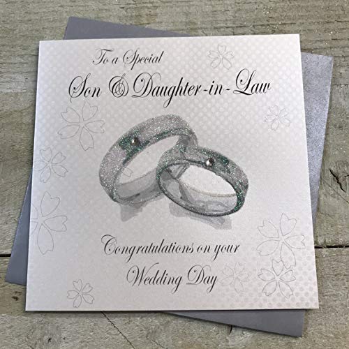 Białe bawełniane karty, To A Special Son & Daughter Teściowa, ręcznie robiona kartka ślubna - kod PD221