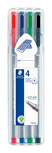 Staedtler 334 Triplus Fineliner Superfine Point długopisy, 0,3 mm, różne kolory, 4 sztuki