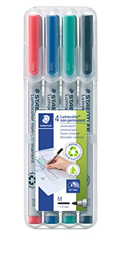 Staedtler 315 WP4 Lumocolor uniwersalne nietrwałe średnie długopisy - różne kolory, opakowanie 4 szt.