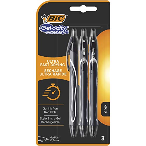 BIC Gel-ocity szybkoschnące długopisy żelowe, czarne, 3 sztuki