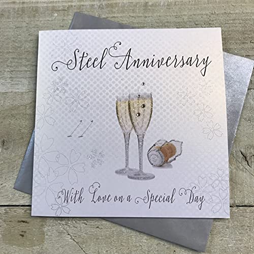 WHITE COTTON CARDS Białe bawełniane kartki Steel Love On Your Special Day Ręcznie robiona kartka 11-tej rocznicy, WA11 WA11