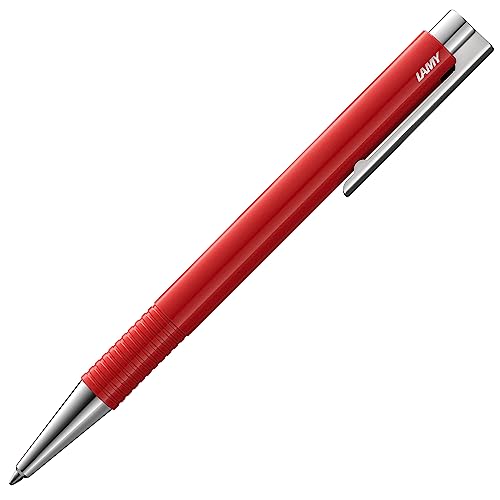 LAMY Logo M + długopis 204 – długopis z odpornego na pęknięcia tworzywa sztucznego w kolorze czerwono-srebrnym ze zintegrowanym zatrzaskiem – z wkładem o dużej pojemności – szerokość kreski B